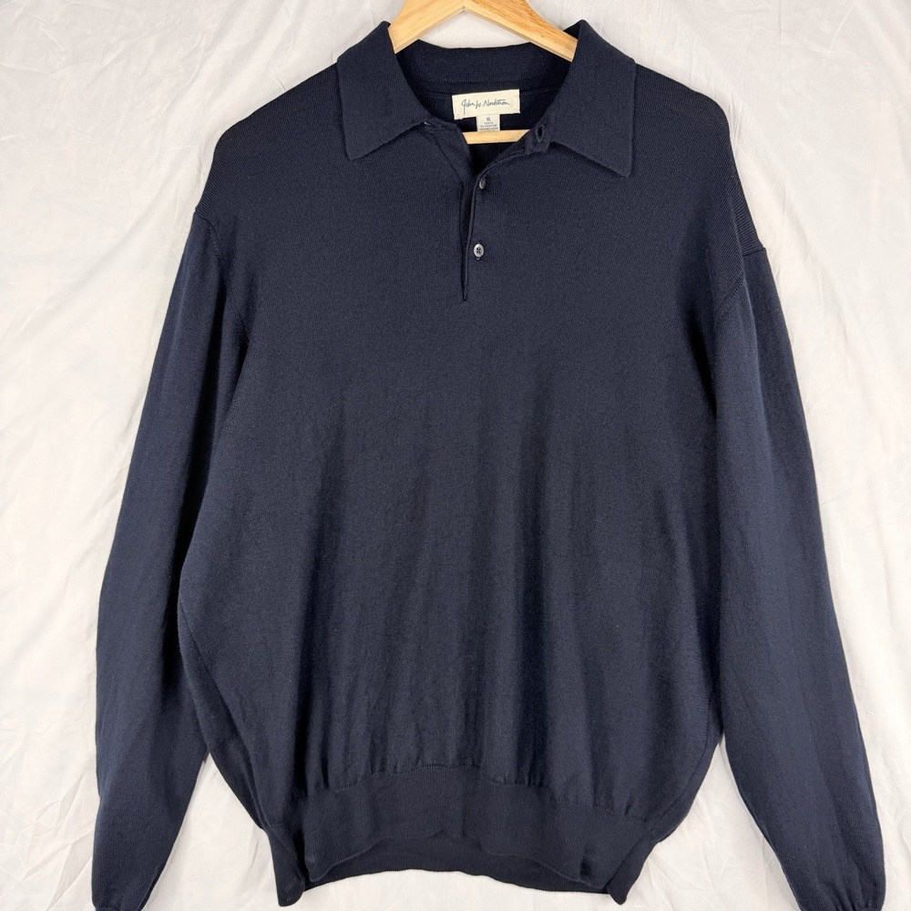 John Nordstrom Men's 100% EXTRAFINE MERINO WOOL MADE IN ITALY SZ-XL Navy sweater